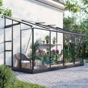 Väggväxthus Mothone 7,2 m² - svart - härdat glas - Utan sockel - Väggväxthus, Växthus