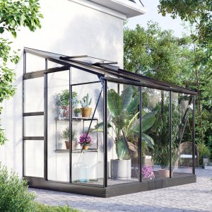 Väggväxthus Nimas 4,8 m² - svart - härdat glas - Utan sockel - Väggväxthus, Växthus