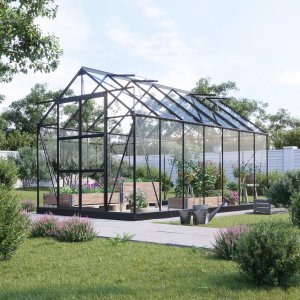 Växthus 11,2m² - Härdat glas - Svart - Svart, Utan sockel - Fristående växthus, Växthus