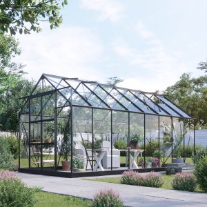 Växthus 12,8m² - Härdat glas - Svart - Omålat