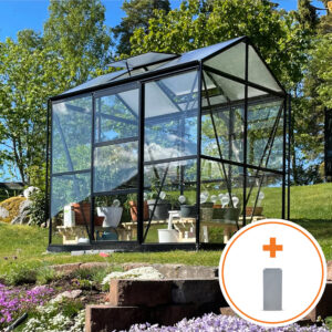 Växthus 3,5m² | Adaptiv dörrplacering med 4mm säkerhetsglas | Svart