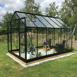 Växthus 9,6m² - Härdat glas - Svart - Kanalplast, Svart - Fristående växthus, Växthus